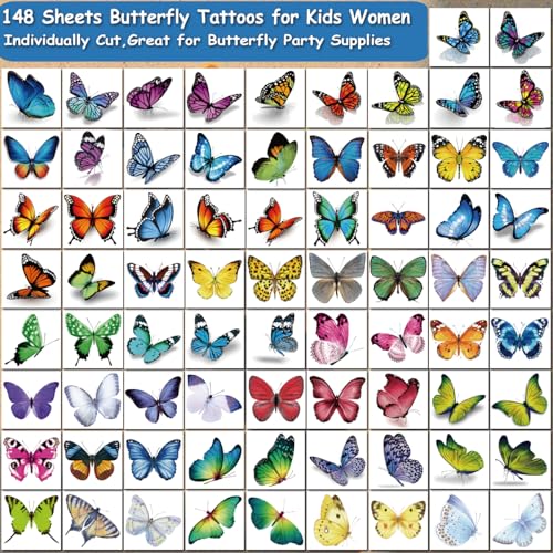 CHARLENT 148 Individually Sheets Butterfly Temporary Tattoos for Girls Women - 3D Realistic Butterfly Tattoos - Image 2