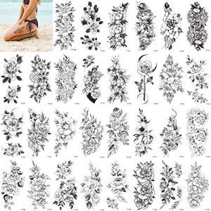Flower Temporary Tattoo Sticker For Woman 7.1*3.5 inch 30 Pcs Waterproof Lasting