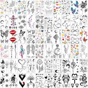 Yazhiji 60 Sheets Tiny Waterproof Temporary Tattoos Moon Stars Constellations Music Compass