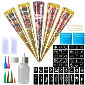 Manbaku 5 Pack Temporary Tattoo Kit, Conical Tattoos with Free Stencils - Long Lasting