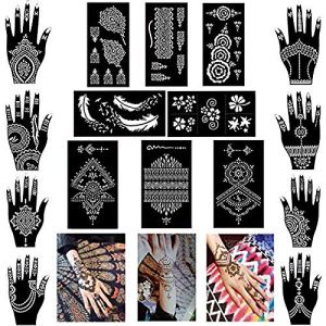 Xmasir 16-Piece Hand Shape Henna Tattoo Stencil Kit - Indian Arabian Glitter Tattoo Templates for Body Art Painting
