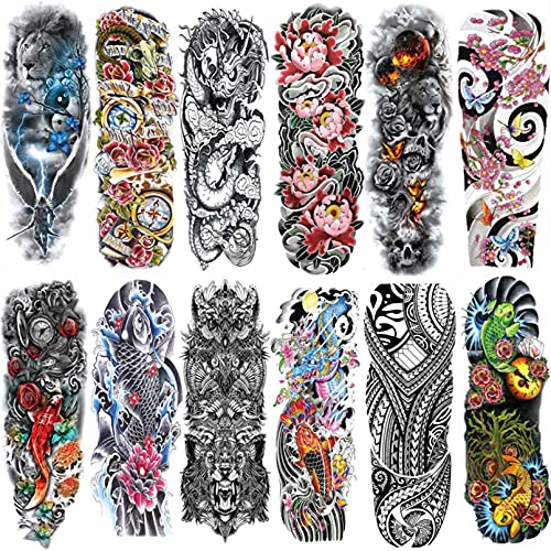 Arm Temporary Tattoos For Men Women(12 SHEETS)