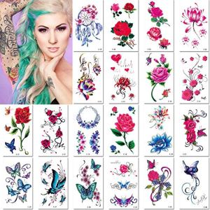 30 Sheets Rose Temporary Tattoos For Women - Fake Body Tattoo Stickers 3.8x2.4 Inch