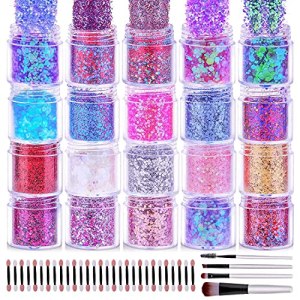 20 Colors Nail Face Hair Chunky Festival Glitter & Brushes Set