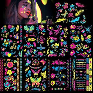Neon Glow UV Temporary Tattoos for Boys and Girls, 100+ Designs