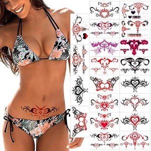 Sexy Navel Temporary Tattoos 20 Sheets Large Black Red Lace Waterproof Stickers for Women