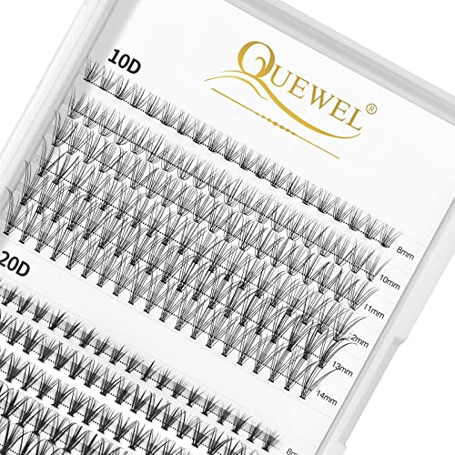 QUEWEL 240Pcs 10D+20D D Curl Mix8-14mm Lash Extensions Clusters Soft&Natural False Eyelashes Individual