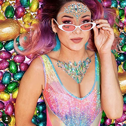 Cinvo Face Gems Glitter 3 Sets Temporary Tattoos Eyes Body Jewels Face Stickers Rhinestone for Festival Party - Design B - Image 3