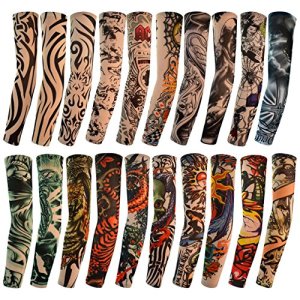 Hoveox 20pcs Temporary Tattoo Arm Sleeves Arts Fake Slip on Arm Sunscreen Sleeves Body Art Stockings