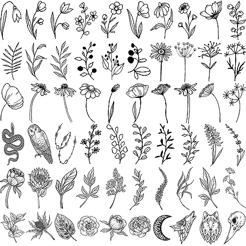 Botanical Floral Leaf Temporary Tattoos 60 Sheets Women Girls Adults PARALL Small