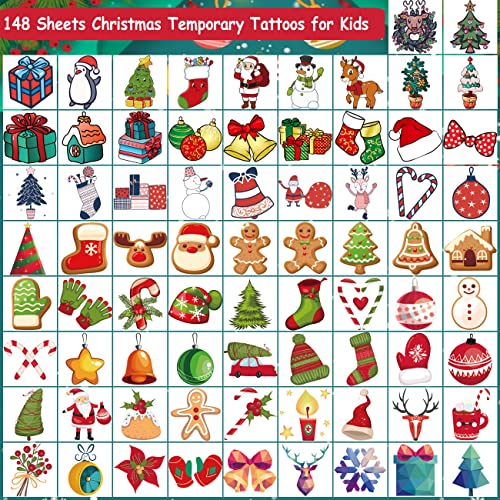 CHARLENT 148 PCS Christmas Temporary Tattoos for Kids Xmas Individual Tattoos Stocking Stuffer - Image 2