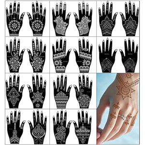 PPVWEY 20 Sheets Henna Tattoo Kit Stencil for Hand, Reusable Temporary Airbrush Tattoo Stencils