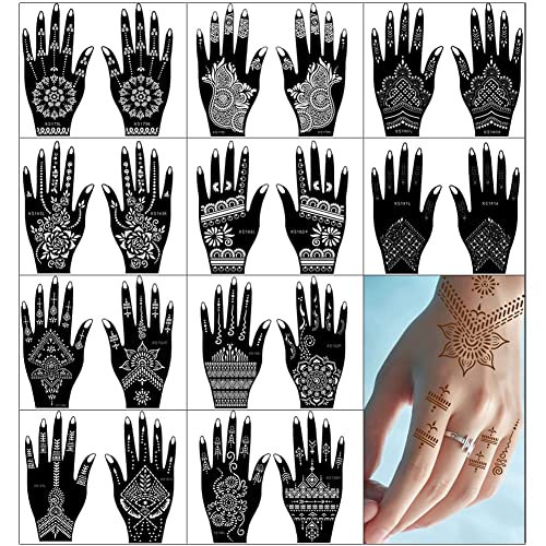 PPVWEY 20 Sheets Henna Tattoo Kit Stencil for Hand, Reusable Temporary Airbrush Tattoo Stencils