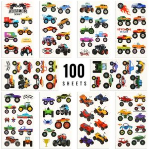 KUIING 100 Sheets Kids Temporary Tattoos Paper, Traffic Off-Road Car Tatouage Temporaire Enfant, DIY Cartoon Enfant Temporaire Tattoo, Waterproof Fake Tattoos Sticker