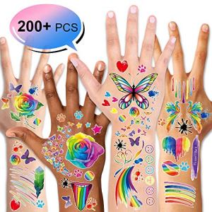 Rainbow Temporary Tattoos, Konsait Butterfly/Flower/Heart/Rainbow Sticker for Girls Boys Birthday Party Favors