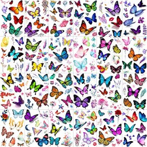 Bilizar 24 Sheets 155+ PCS 3D Colorful Butterfly Temporary Tattoos For Women Arm Boobs, Watercolor Butterfly Tattoos Stickers, Long Lasting Small Fake Tattoos