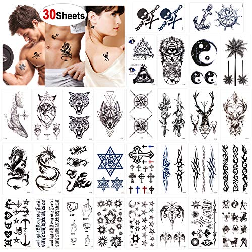 Konsait Temporary Tattoos Waterproof Body Art Sticker Set 30 Sheets