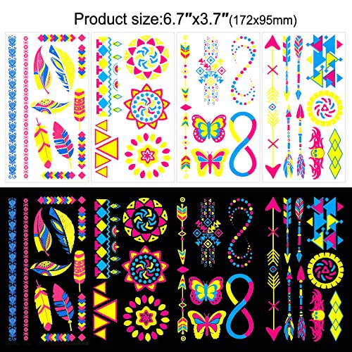 Glow In Dark Neon Temporary Tattoo, Luminous Fluorescent Stickers, 20 Sheets - Image 2