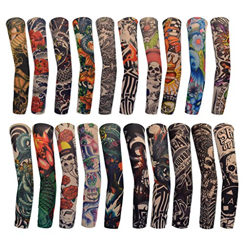 Temporary Tattoo Arm Sleeves Sunscreen Sleeves Halloween Tattoo Large (20 Count)