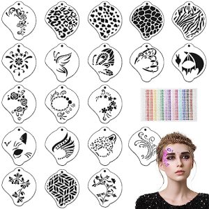 OOTSR Face Paint Stencils with 900 Pcs Gems Stickers