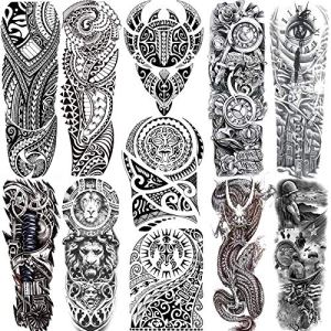 JOEHAPY Maori Temporary Tattoo Sleeve For Men Adults Tiki Turtle Manta Waterproof Fake Tattoo Sleeves Black Dragon Totem Tribal Military