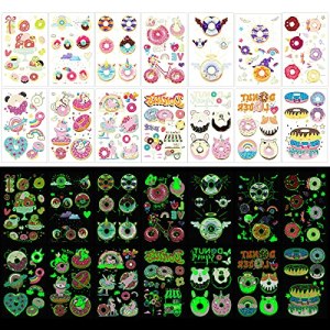 120+ Luminous Donut Party Supplies Temporary Tattoos for Kids, Glow Donut Ice Cream Unicorn Tattoo Stickers