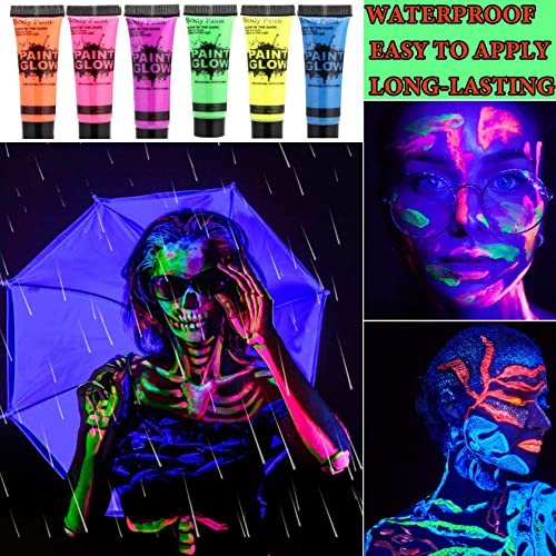 Glow in the Dark Face Body Paint Set, 6 Pcs Neon Body Makeup - Image 3