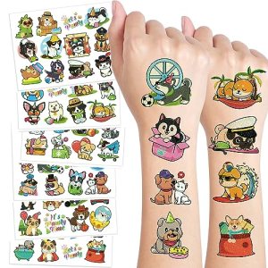 Konsait 6 Sheets (72 Pcs) Glitter Dog Temporary Tattoos for Kids, Dog Tattoos Dog Theme Birthday Party Supplies