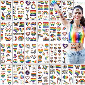 Pride Temporary Tattoos, LGBTQ Rainbow Pride Stickers, 25 Sheets 200PCS