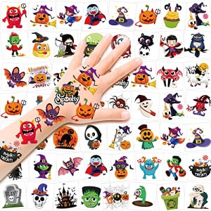 HOWAF Halloween Temporary Tattoos for Kids, 96 Pcs Pumpkin Bat, Safe & Long Lasting