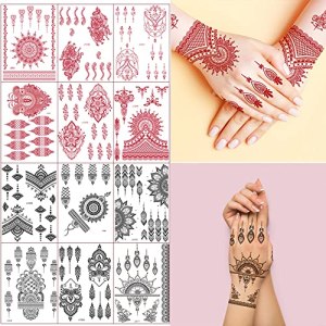 XMASIR Brown Henna Tattoos Sticker Waterproof Fake Lotus Mandala Temporary Tattoos