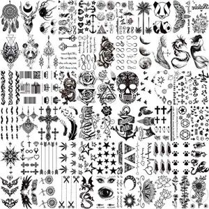 VANTATY 66 Sheets 3D Small Black Temporary Tattoos Waterproof Fake Tattoo Stickers For Women Men Face Neck Arm Children Tattoo Temporary Flower Birds Star Realistic Tatoo Kits