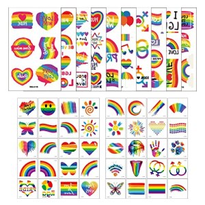YQWIN 50 Sheets Rainbow Temporary Tattoos, Butterfly Flower Heart Tattoos for Gay Pride Parade Celebrations