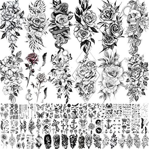 Shegazzi 64 Sheets 3D Flower Temporary Tattoos For Women Girl