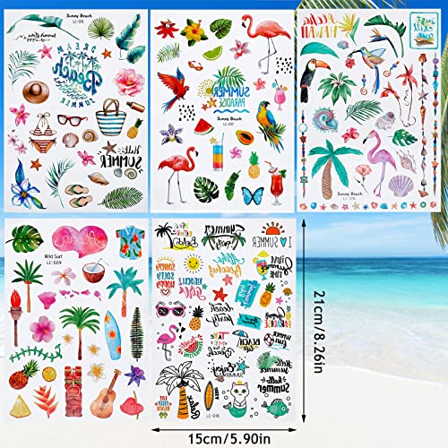 NICENEEDED 10 Sheets Hawaiian Themed Beach Temporary Tattoos, Summer Pool Party Stickers, Waterproof - Image 3