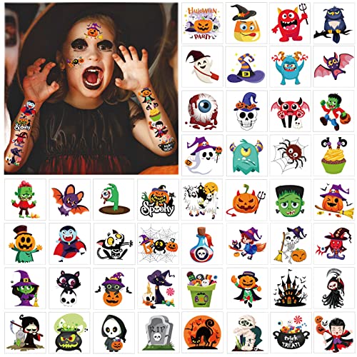 HOWAF Halloween Temporary Tattoos for Kids, 96 Pcs Pumpkin Bat, Safe & Long Lasting - Image 2
