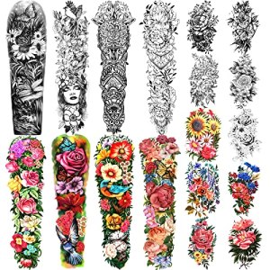 Full Arm Waterproof Temporary Tattoos 8 Sheets and Half Arm Shoulder Tattoo 10 Sheets, Extra Large Lasting Tattoo Stickers for Men and Women (22.83"X7.1") by Yazhiji