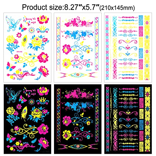 Neon Glow UV Temporary Tattoos for Boys and Girls, 100+ Designs - Image 2