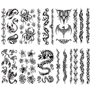 Tribal Temporary Tattoos 10 Sheets Mix Dragon Scorpion Spider