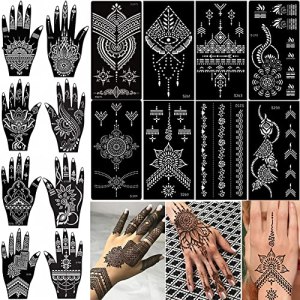 XMASIR 16 Sheets Henna Temporary Tattoo Stencils Kit, Reusable Indian Arabian Design