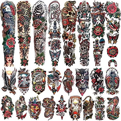 Classic Full Arm Temporary Tattoos Old School Stickers 55 Sheets