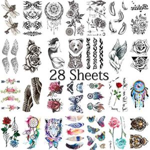 ArRord Temporary Tattoos 75 Designs for Kids Adults Man Women Girls (28 Sheets)
