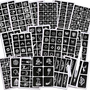 Konsait 291pcs Temporary Tattoos Stencils, 20 Sheets Body Art Stencil Pack for Glitter Tattoo Kit