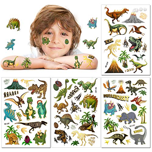 Dinosaur Temporary Tattoos for Kids, 56pcs Fake Children's Dino Tattoos, Colourful, Birthday Party Supplies