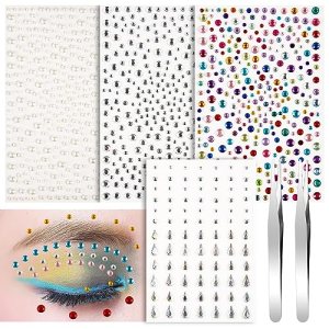 4 Sheets Silver Face Gems Multicolored, 2 Tweezers