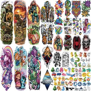 Kids Temporary Tattoo Sheets Dinosaur Monster Car Shark Planet Spider Princess Castle Unicorn Butterfly