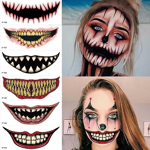 Halloween Clown Horror Mouth Tattoo Stickers Removable Realistic Tattoo Kit - Image 4