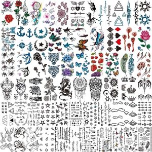 COKTAK 64 Sheets Variety Tiny Waterproof Temporary Tattoos For Men Women, Moon Star Butterfly Birds Planets Fake Tattoos For Kids Adults, Arm Neck Face Letters Temp Tattoo Temporary Tatoos Sticker Set COKTAK 4.1x2.3 Inch