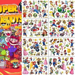 Yuyul 8 Sheets Super Mario Tattoos, Waterproof Temporary Tattoo Sticker for Birthday Gifts, Teens Mario Princess Tatoos Party Favors Sets Supplies Yuyul