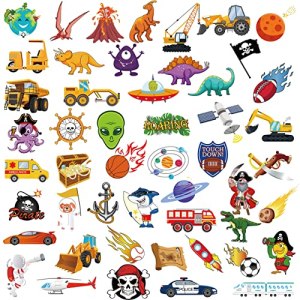 Kids Temporary Tattoos, Solar System/Pirate/Construction/Dinosaur Shark Face Tattoo 100pcs